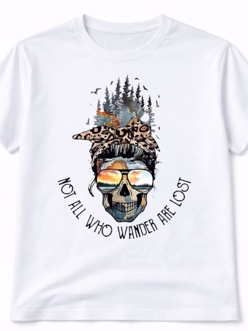 Wander Messy Bun Skull Graphic T Shirt Trendy Boutique Style Tee Womens White